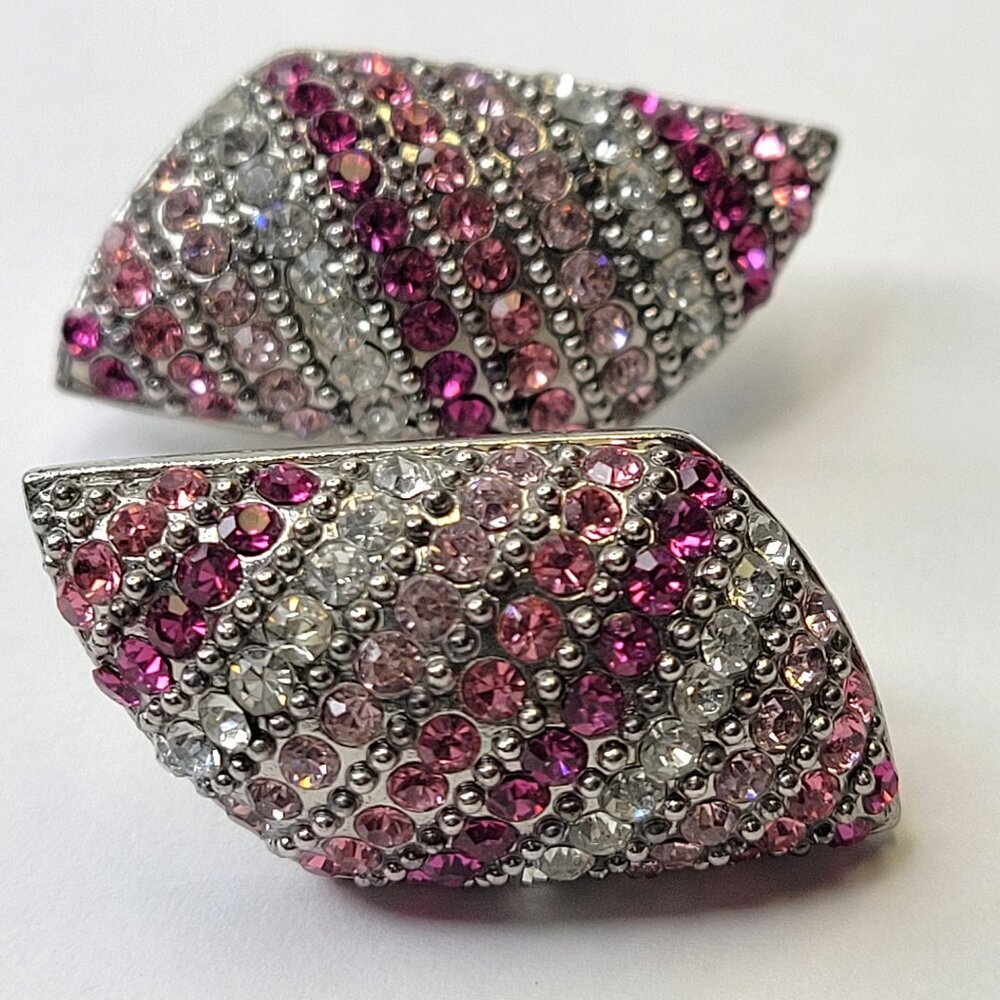 Pink Crystal Clip On Earrings